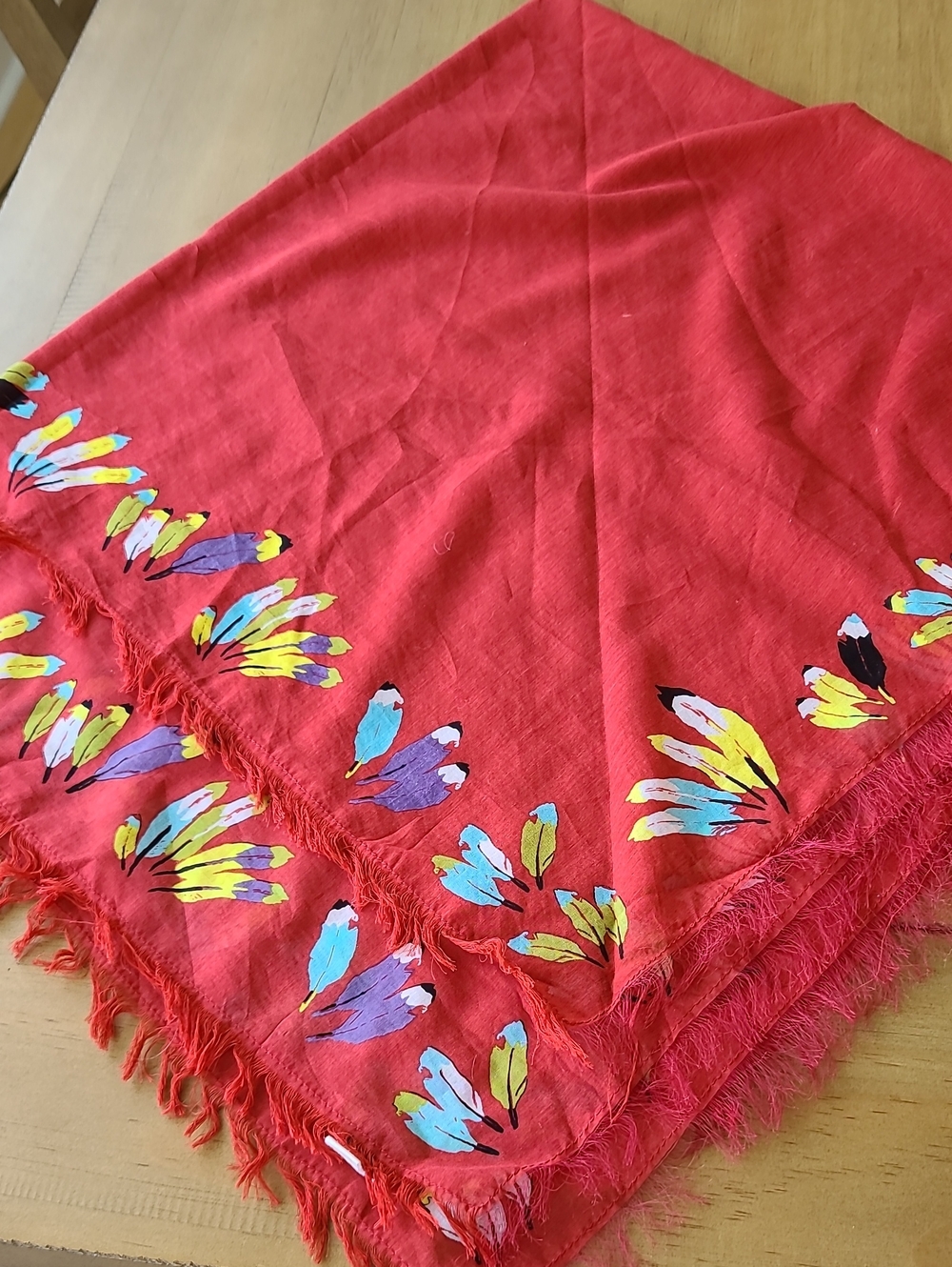 Madewell 1937  Red Feather Print Scarf Fringe Lightweight